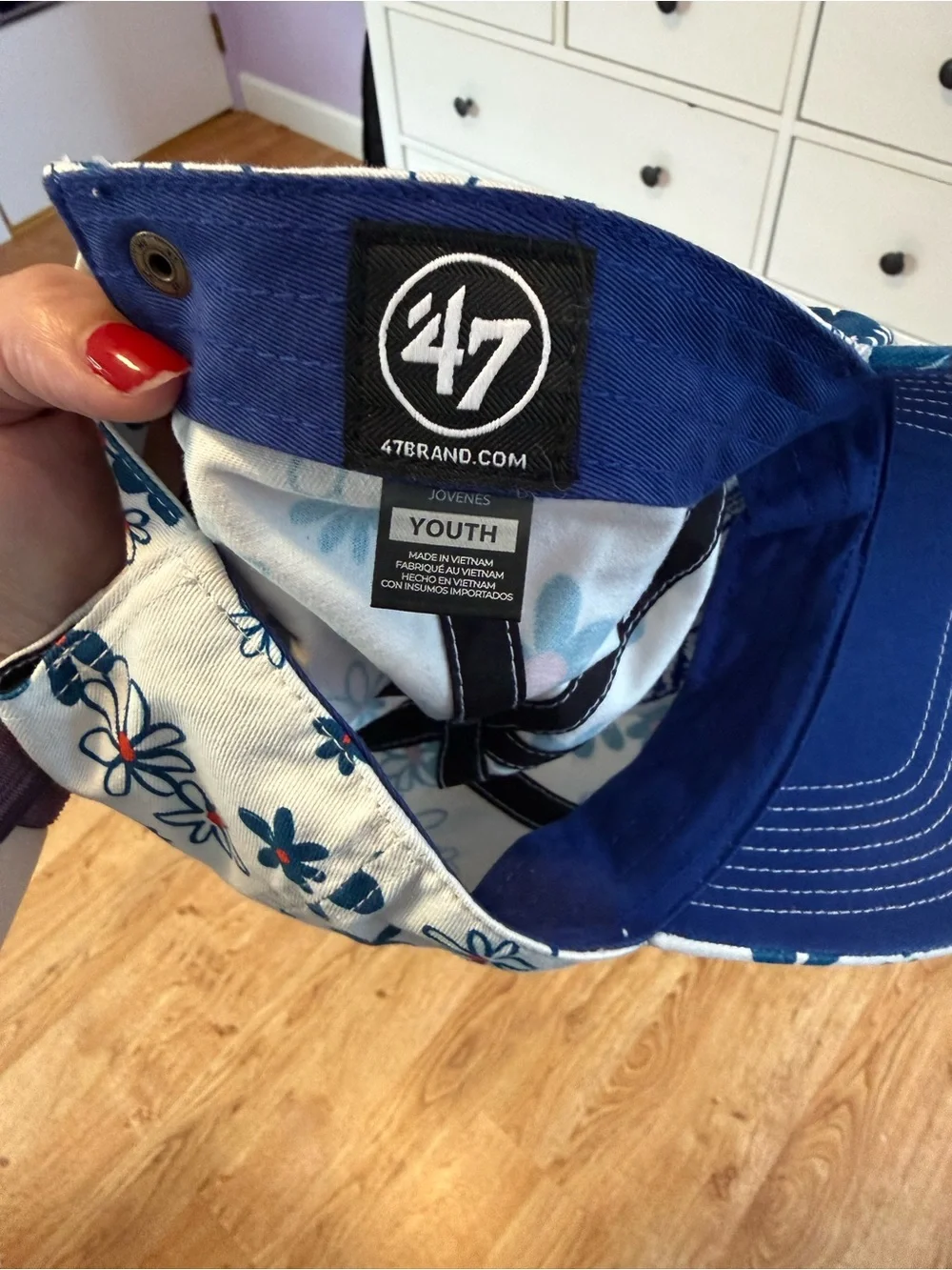 47 Brand White Kids Cap with Blue & Red Buffalo Logo and Floral Print